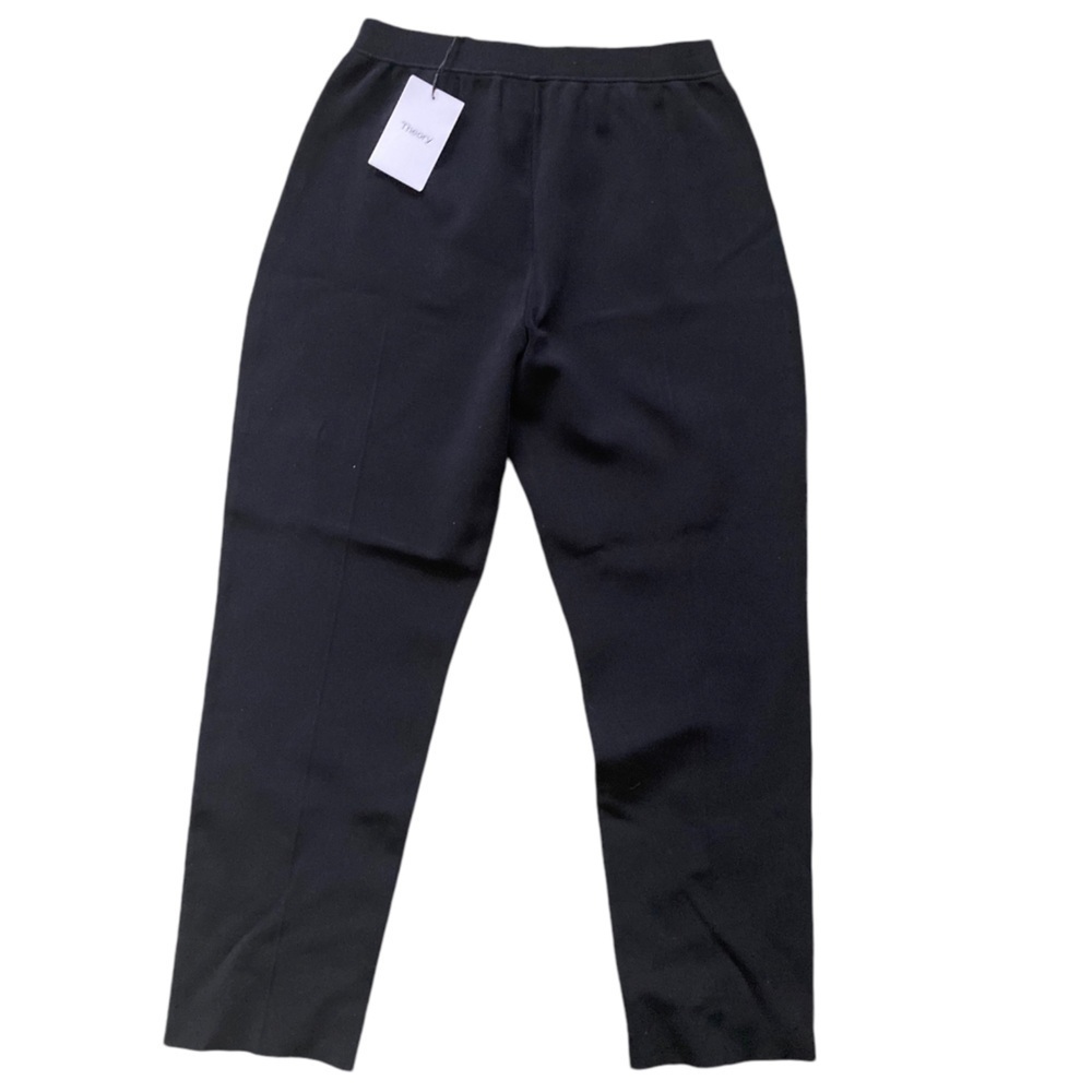 Theory NWT Treeca Pull-On Glossed Black Trousers Stretch Ponte Pants Size M - Picture 8 of 10